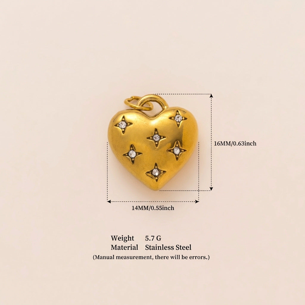 Minimalist Square Heart Titanium Steel Plated Pendant with Cubic Zirconia Charm Bar for Women