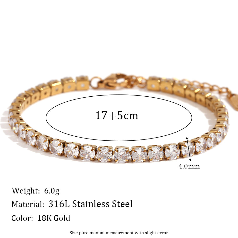 Minimalist Geometric Stainless Steel Plated 18K Gold Women's Bracelet with Micro-Paved Zirconia