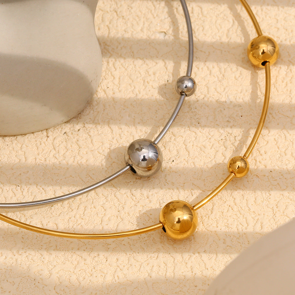 Collana Girocollo da Donna in Acciaio Inossidabile Placcato Oro 18K con Perline Rotonde Geometriche Minimaliste
