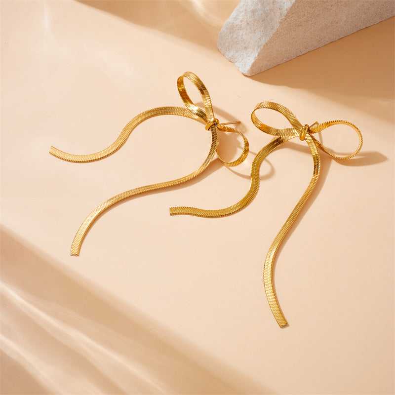 Minimalist Plated Stainless Steel Snake Chain Butterfly Drop Earrings