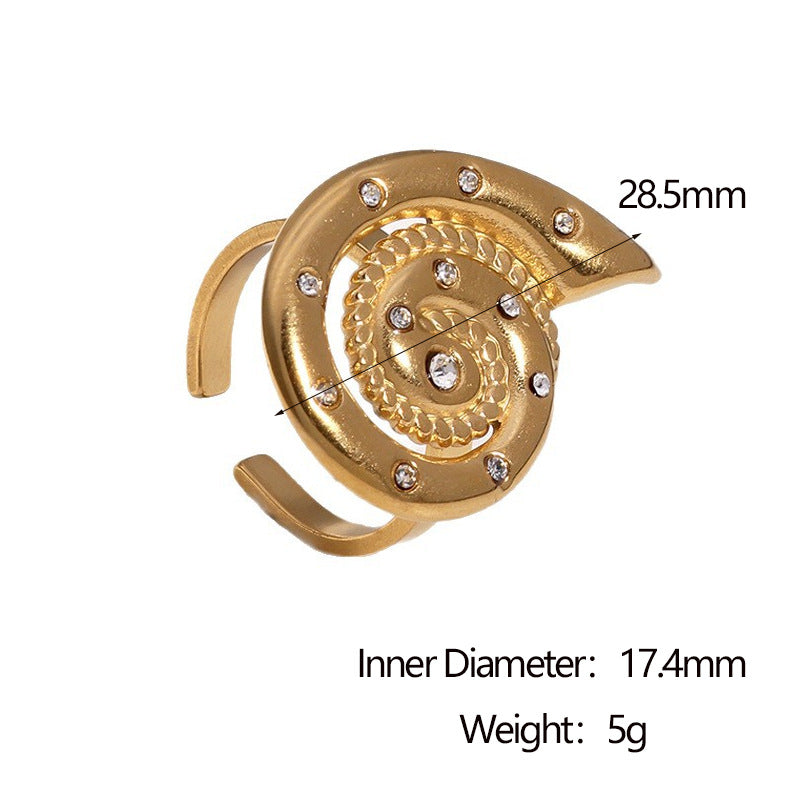 Minimalist Geometric Titanium Steel Ring with 18K Gold Plating and Rhinestone Inlay for Women