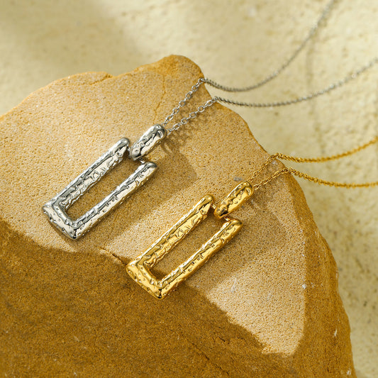 Collana Pendente Rettangolare Minimalista alla Moda in Acciaio al Titanio Placcato Oro 18K da Donna