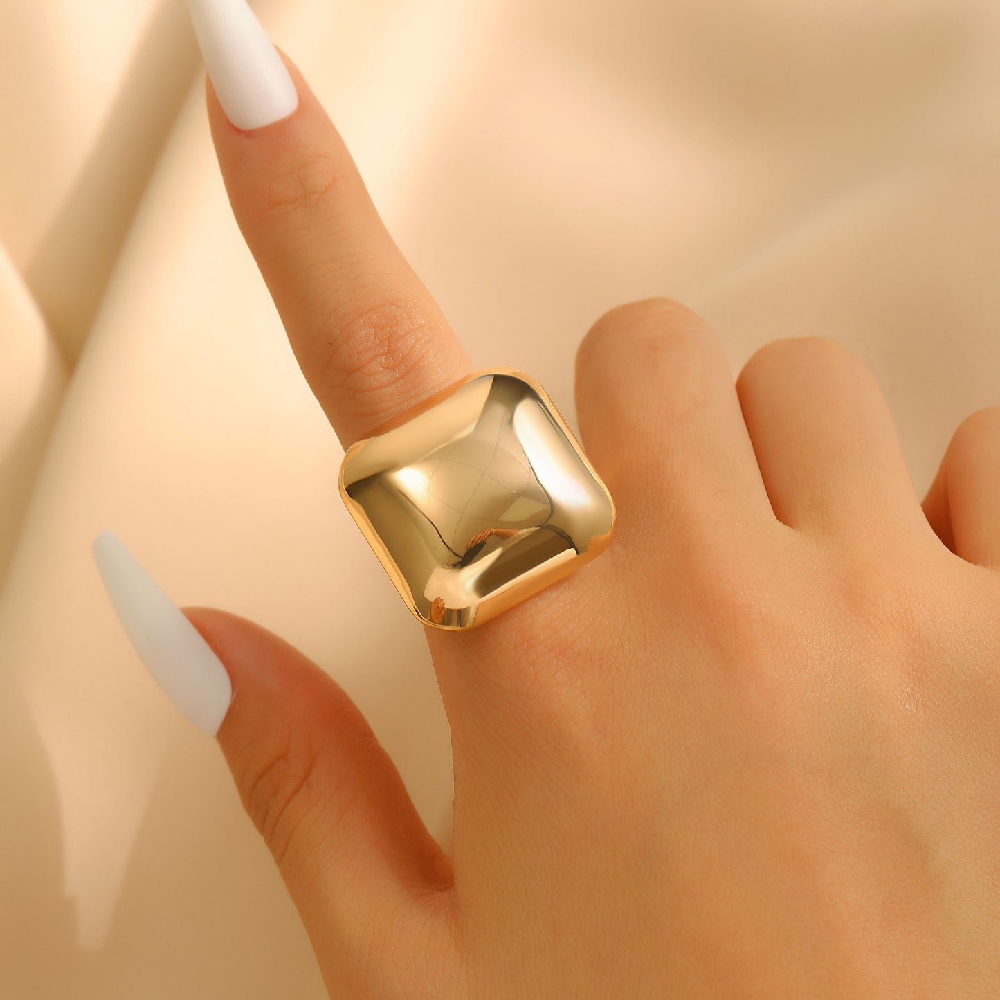 Anello Aperto da Donna a Goccia d'Olio Placcato in Lega con Motivo Floreale Geometrico Esagerato