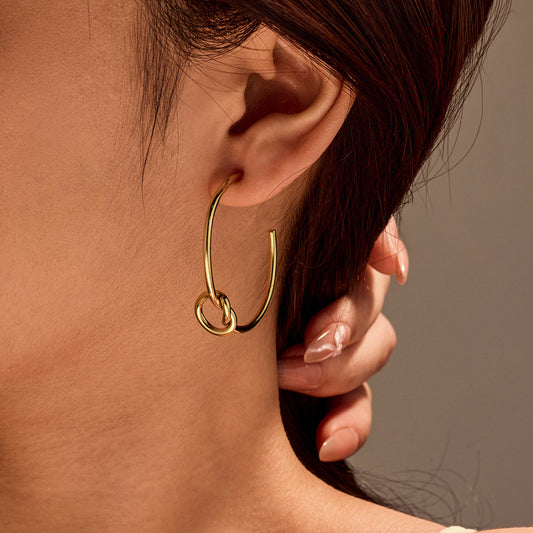 Pendientes de aro minimalistas geométricos de acero inoxidable con diseño de nudo trenzado, galvanizados para mujer