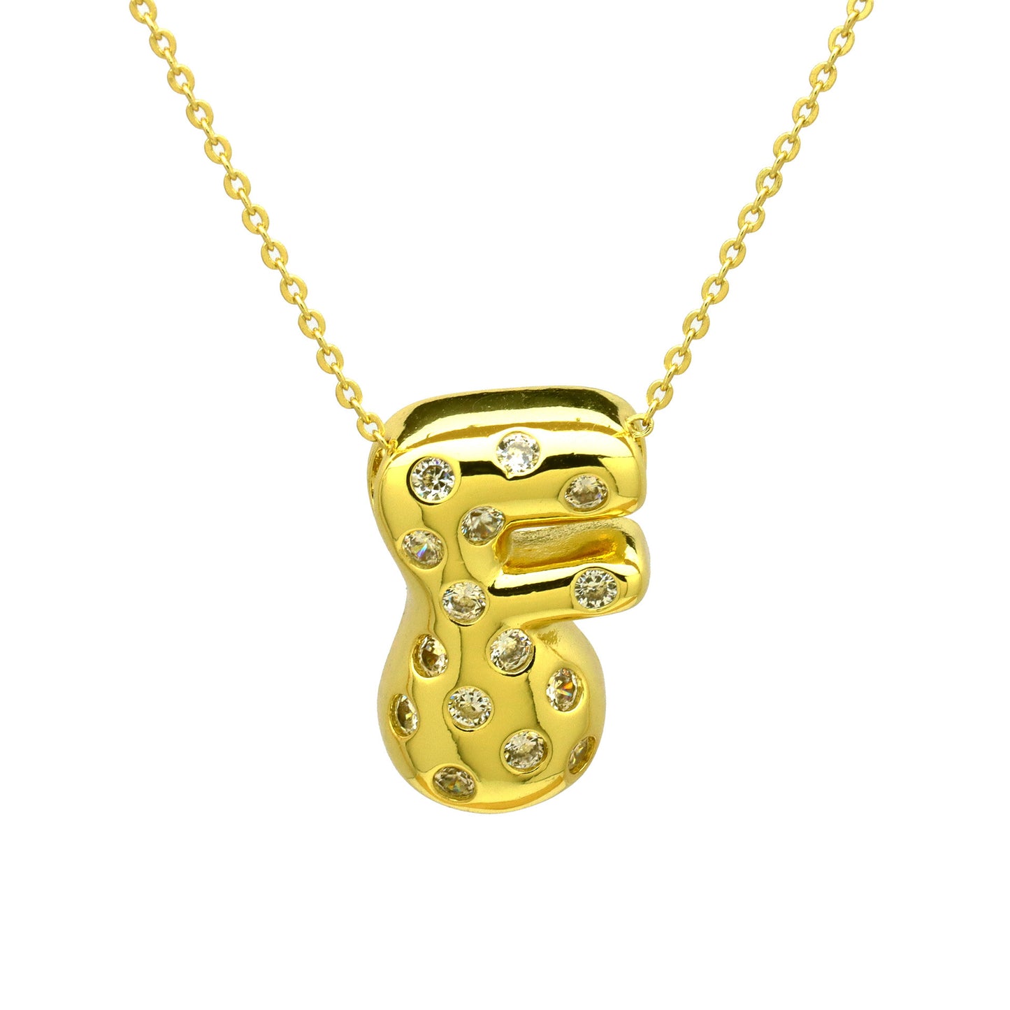 Sweet Plated Brass Letter Pendant Necklace with Cubic Zirconia Inlay for Women