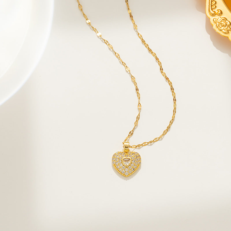 Minimalist Heart-Shaped Titanium Steel Plated Necklace for Women with Wavy Chain