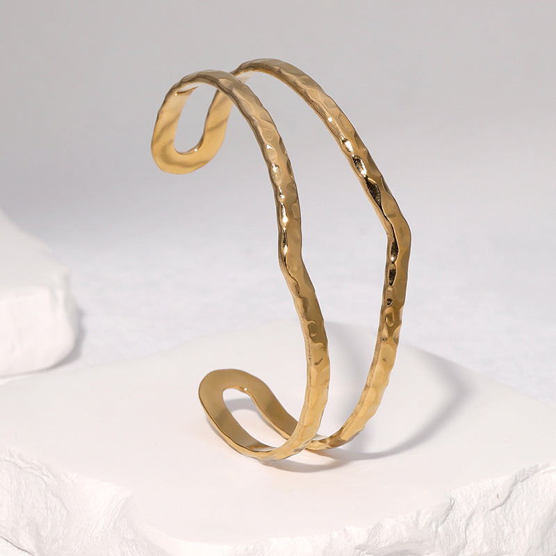 Minimalist Geometric Stainless Steel Bracelet with Plated Finish for Women, Hypoallergenic and Fade-Resistant