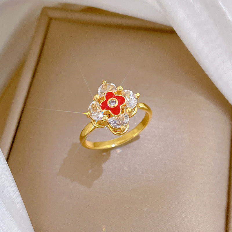 Minimalist Sweet Gold Plated Brass Clover Adjustable Ring for Women and Couples