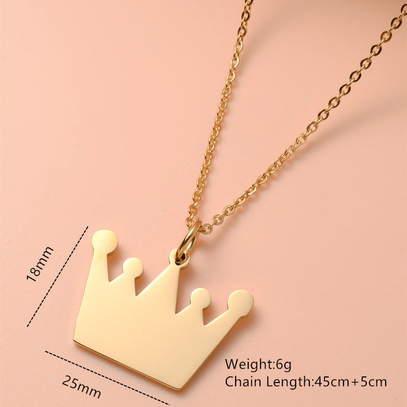 Minimalist Crown Pendant Necklace for Women in Stainless Steel with Plated Finish, Elegant Clavicle Chain