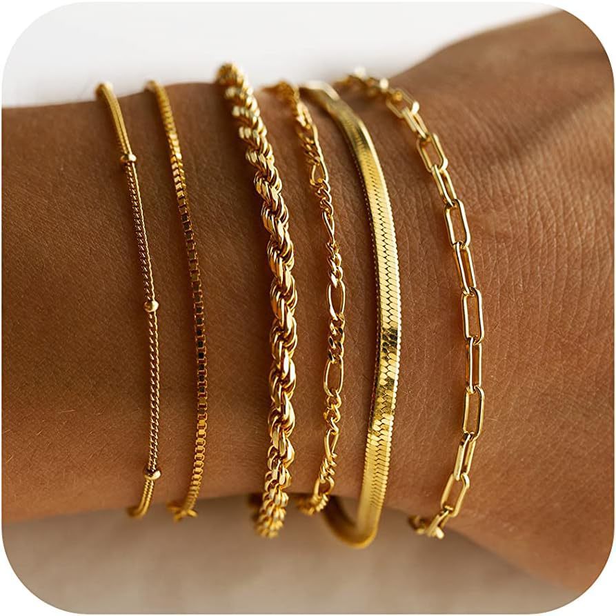 Bohemian Minimalist Geometric Plated Alloy Cuban Link Chain Pearl Bracelet Set for Women