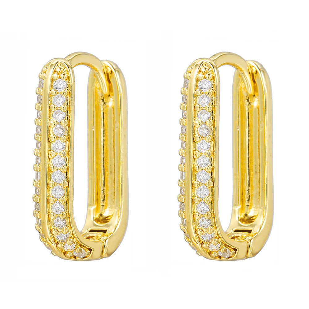 Gold Plated Brass Micro-Set Cubic Zirconia Geometric Leaf Cross Heart Round Hoop Earrings for Women