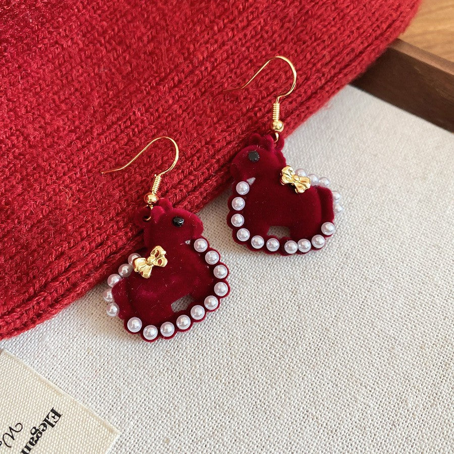 Pendientes de tuerca flocados con forma de caballo estilo lujo con perlas en plata de ley 925 bañada en oro de 18 quilates para mujer