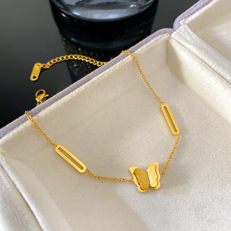 Minimalist Sweet Butterfly Square Box Chain Bracelet Titanium Steel Plated Unisex Jewelry