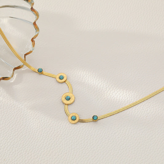 Bohemian Style Oval Turquoise Pendant Necklace for Women and Men in Titanium Steel with Plated Finish on Snake Chain