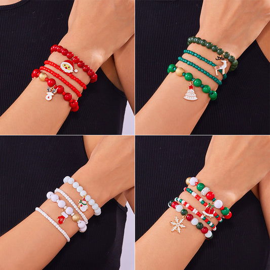 Pulsera de cuentas de Papá Noel y muñeco de nieve de dibujos animados para mujer, de aleación de zinc, hecha a mano