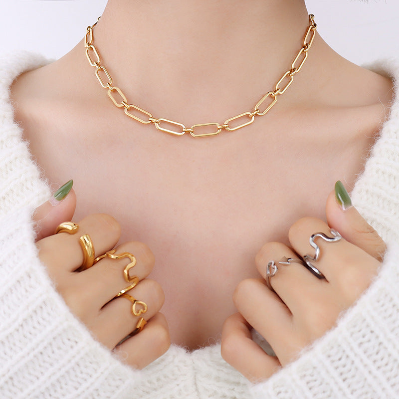 Set di collane a strati geometriche minimaliste in acciaio al titanio con placcatura in oro 18 carati da donna