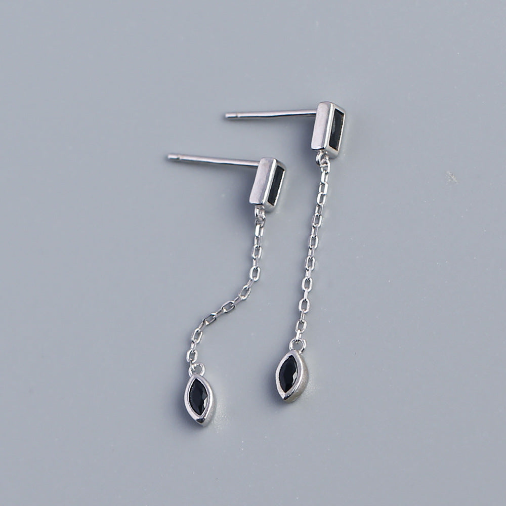 Orecchini pendenti da donna con nappine in argento sterling 925 minimalista, rettangolari intarsiati con diamanti