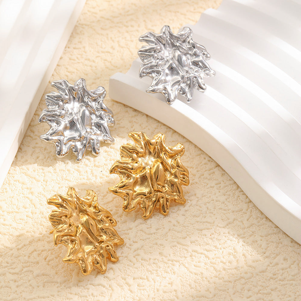 Elegant Minimalist 18K Gold Plated Stainless Steel Floral Stud Earrings for Women