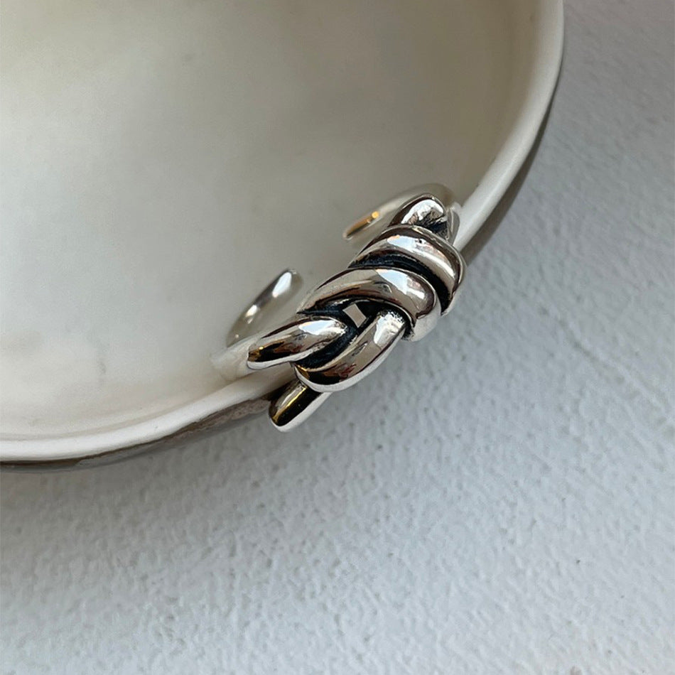 Minimalist Geometric Knot Ring for Women in 925 Sterling Silver with Antique Finish