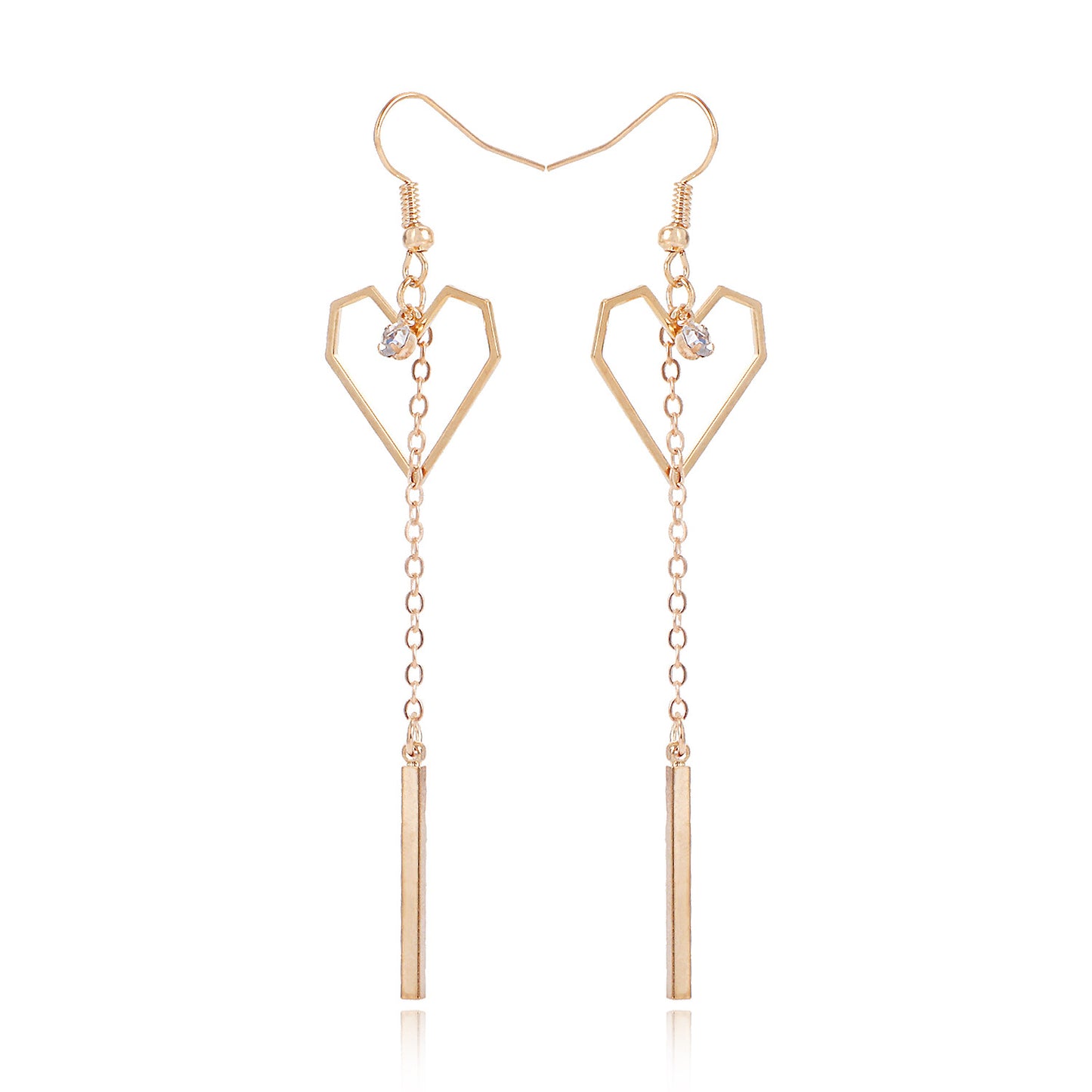 Minimalist Hollow Heart Shaped Alloy Earrings with Micro-Pavé Rhinestones and Fringe Detail for Women