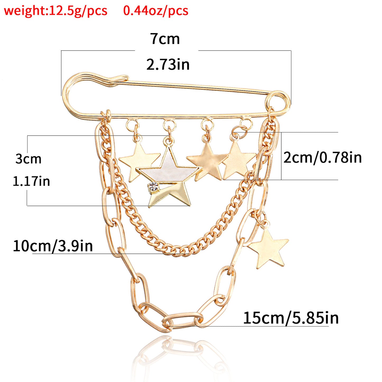 Punk Style Long Fringe Geometric Star Pendant Brooch for Women Alloy Plated Statement Jewelry