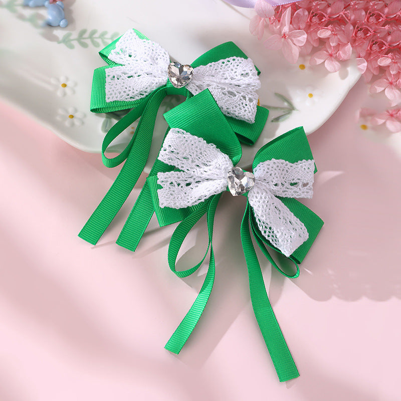 Sweet Cute Bow Hair Clip for Girls with Lace Ribbon and Ruffled Design, Plastic Resin Duckbill Hairpin in Princess Style