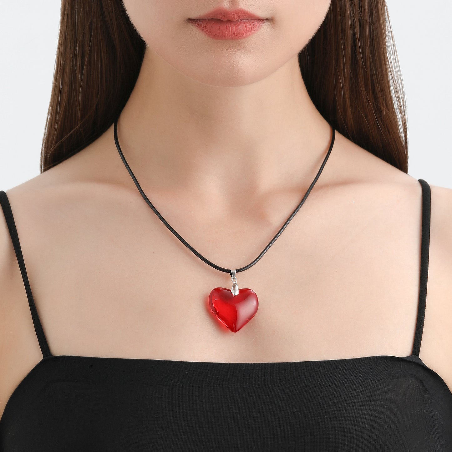 Minimalist Red Heart Pendant Necklace for Women Alloy Geometric Shape Plated Clavicle Chain