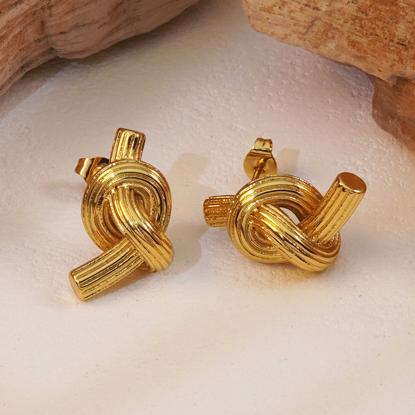 Exaggerated Brushed Plated Stainless Steel Abstract Geometric Knot Stud Earrings for Women