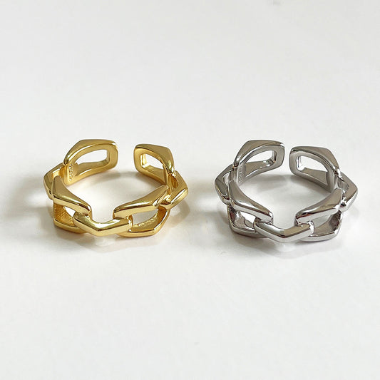 Anello Aperto a Nastro di Mobius Geometrico Minimalista in Argento Sterling 925 per Donna