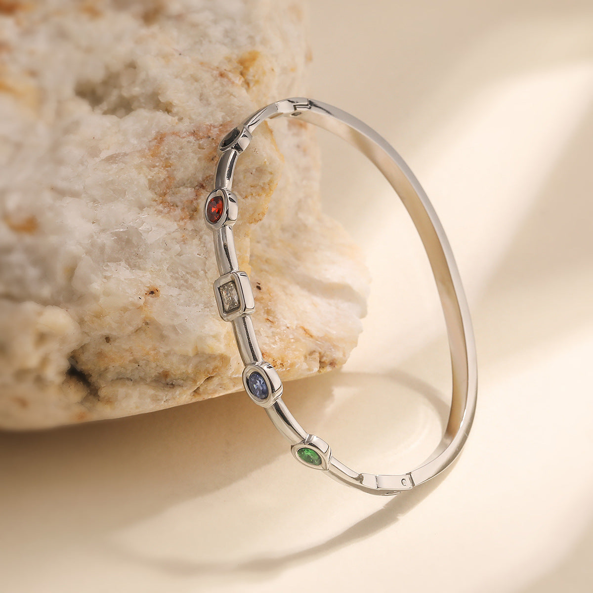 Vintage 18K Gold Plated Cubic Zirconia Stainless Steel Bracelet for Women