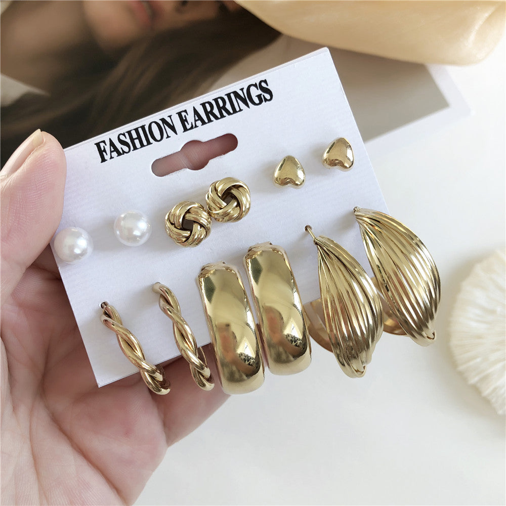 Punk Casual Geometric Moon Gold Plated Stainless Steel Earring Set