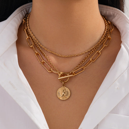 Set collana pendente geometrica stile vintage da donna con catena snake e maglie incrociate