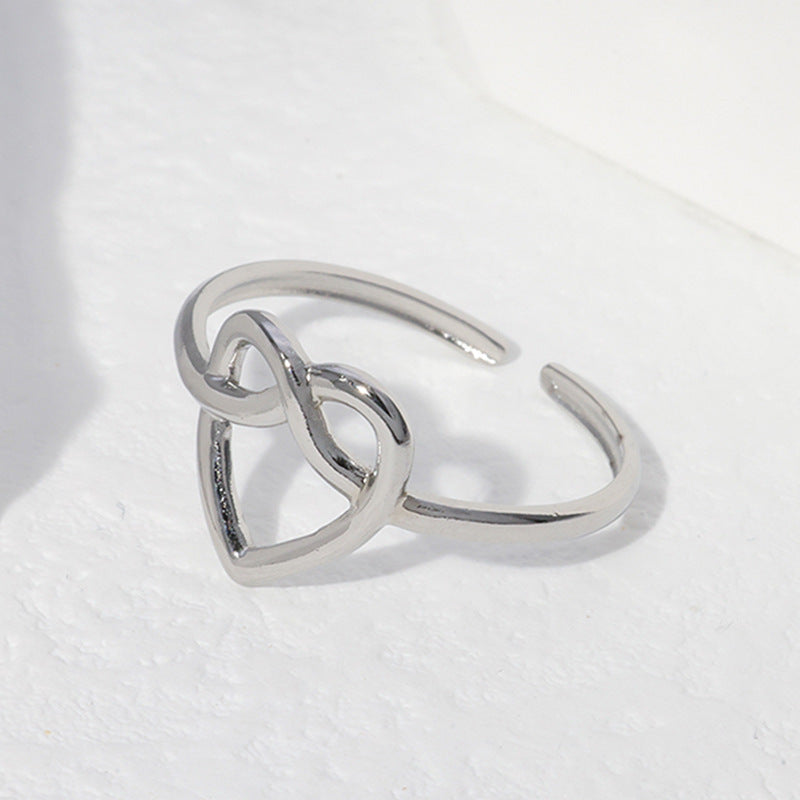 Sweet Minimalist Heart-Shaped Titanium Steel Open Ring for Women with Plated Finish