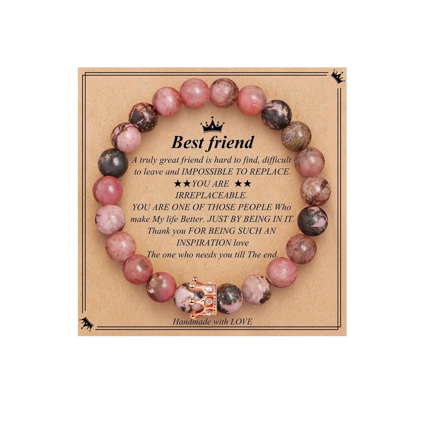 Elegant Crown Brass Bracelet with Natural Agate and Rhodochrosite Beads
