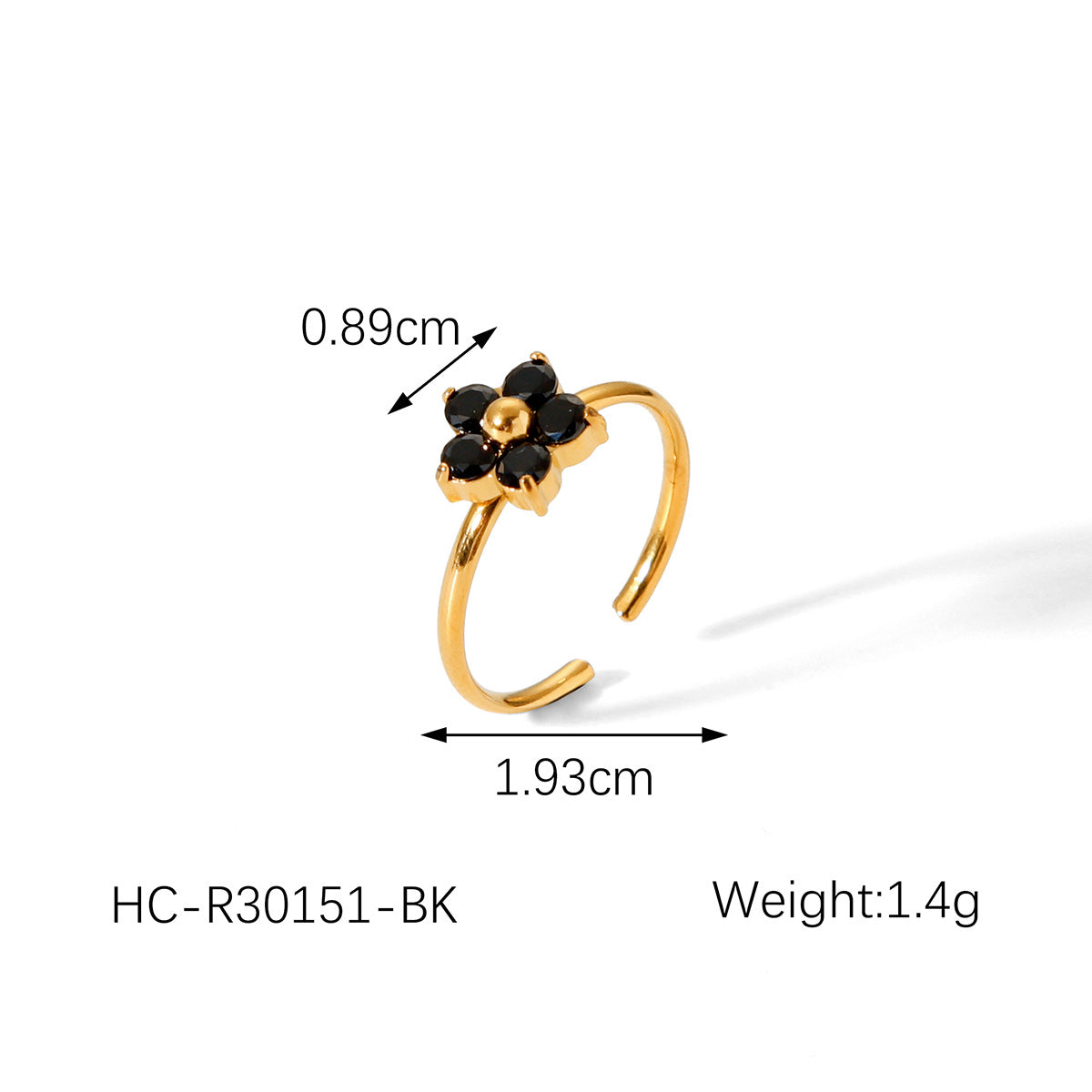 Floral Open Ring for Women in Stainless Steel with Rhinestone Inlay, Plated Finish, Lightweight Luxury French Style