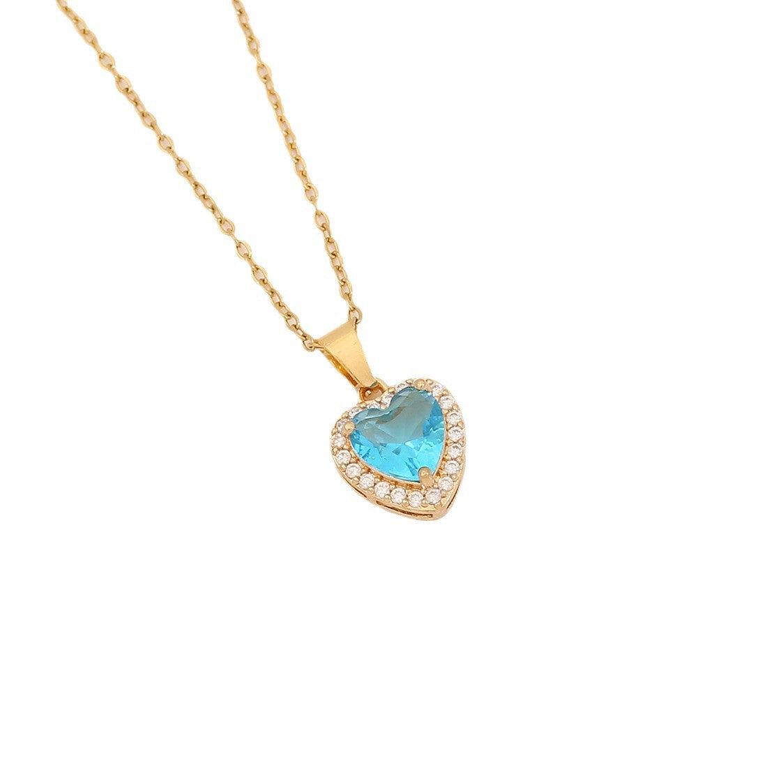 Collana con Pendente a Cuore alla Moda in Acciaio Inossidabile con Zirconi Micro-Incastonati, Catenina Clavicola Elettroplaccata