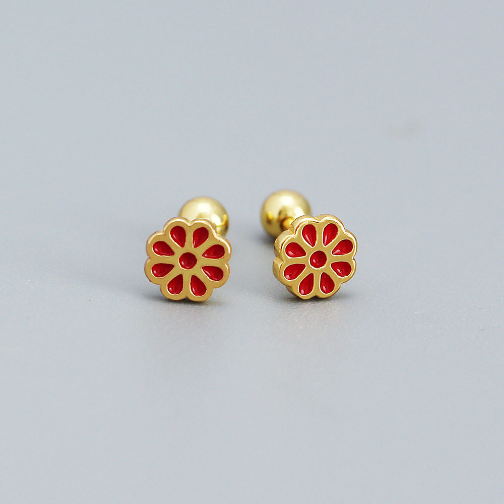 Minimalist Floral Earrings for Women in 925 Sterling Silver with Enamel Flower Design