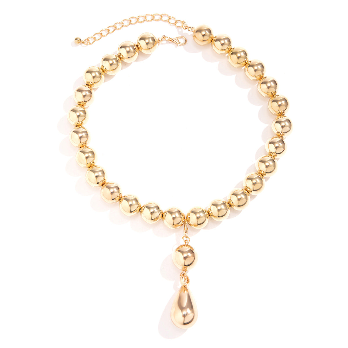Collar Gargantilla Minimalista Geométrico con Colgante de Lágrima para Mujer con Acabado de Metal Galvanizado y Cuentas de Plástico