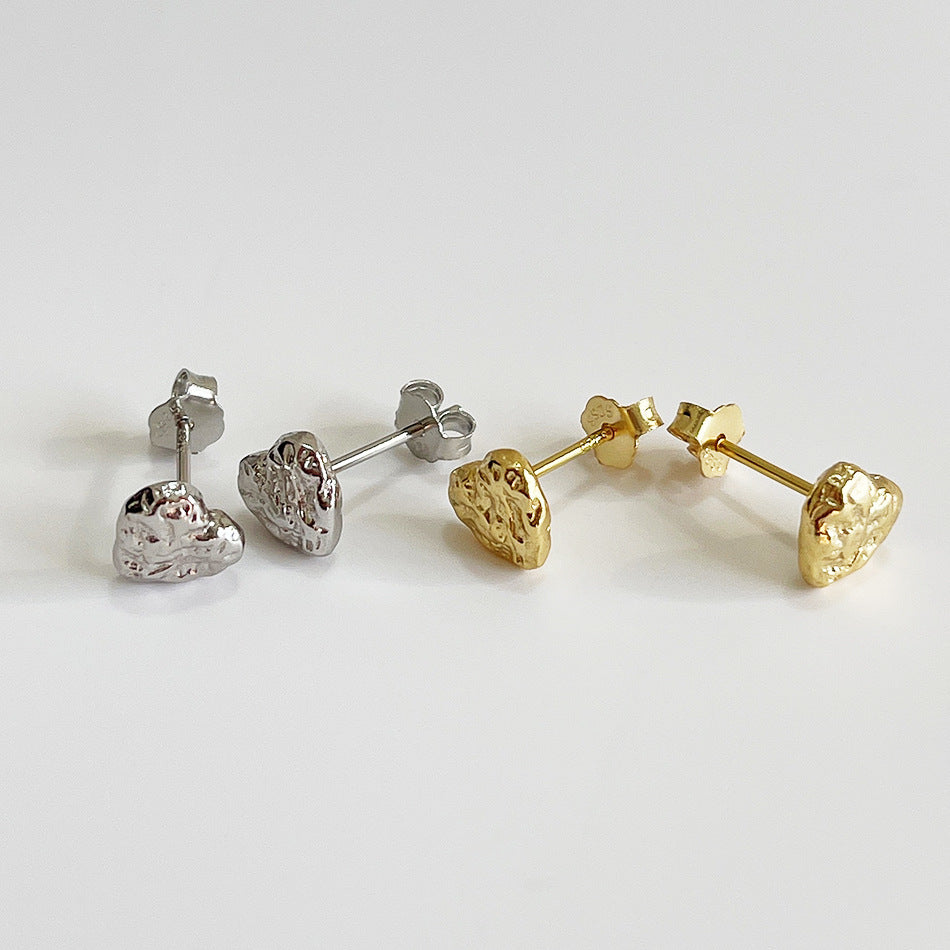 Vintage Sweet 925 Sterling Silver Heart Stud Earrings Plated