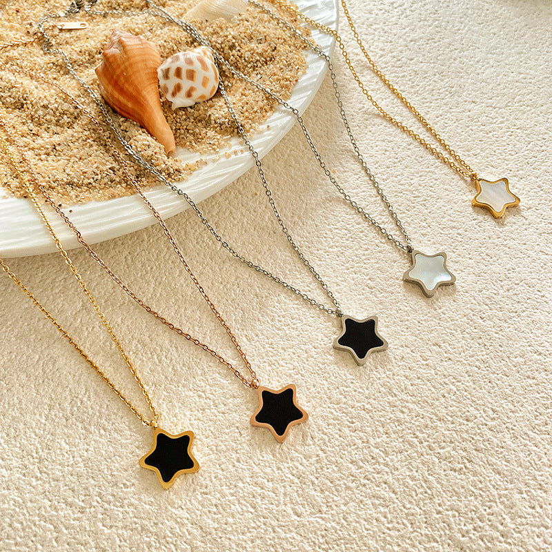 Layered Micro-inlay Shell Star Titanium Steel Necklace for Unisex