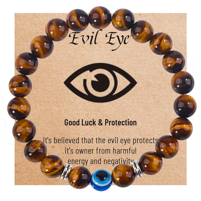 Unisex Evil Eye Beaded Bracelet with Tiger's Eye and Agate Stone
