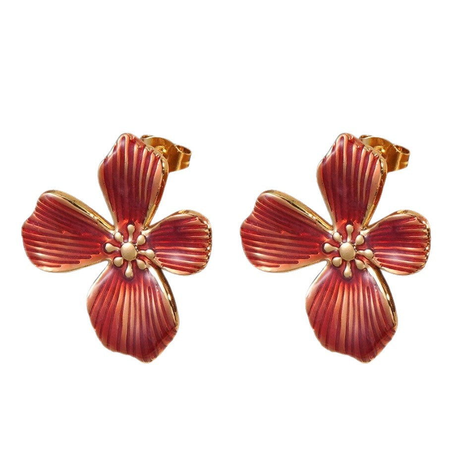 Orecchini vintage eleganti in acciaio inossidabile a goccia smaltata floreale con nappe
