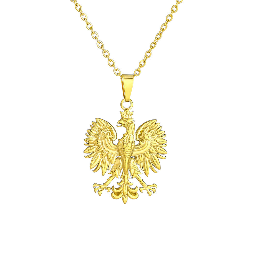 Collana pendente aquila minimalista in acciaio al titanio con finitura placcata su catena a O, unisex