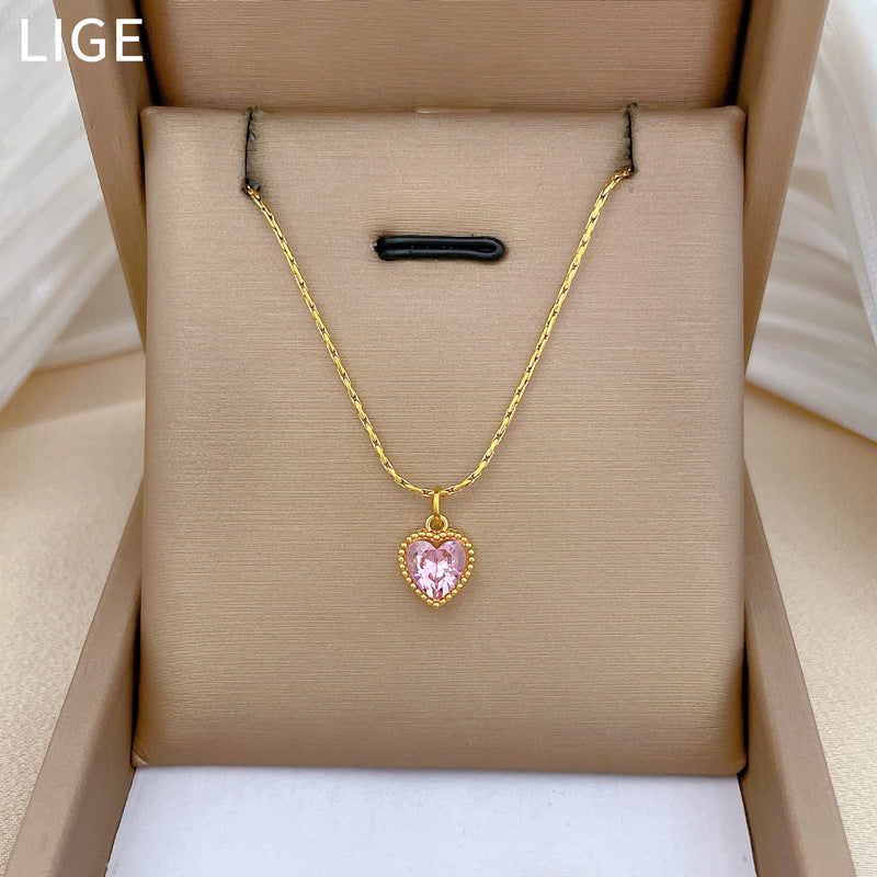 Collar Minimalista de Acero de Titanio Chapado en Oro con Diseño de Corazón, Cadena Irregular para Mujer y Hombre