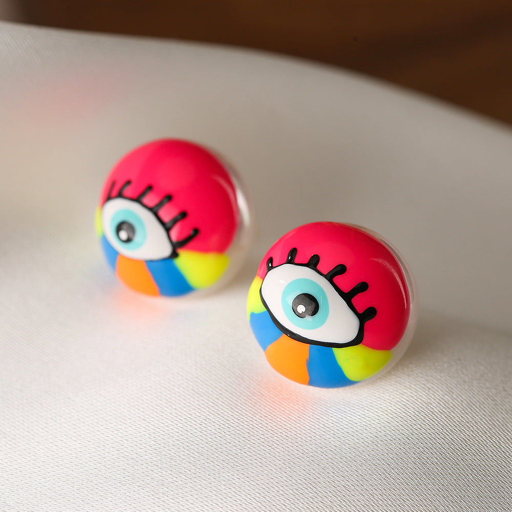 Hand-painted Evil Eye Stud Earrings for Women with Enamel Finish in Geometric Shape Made of Copper