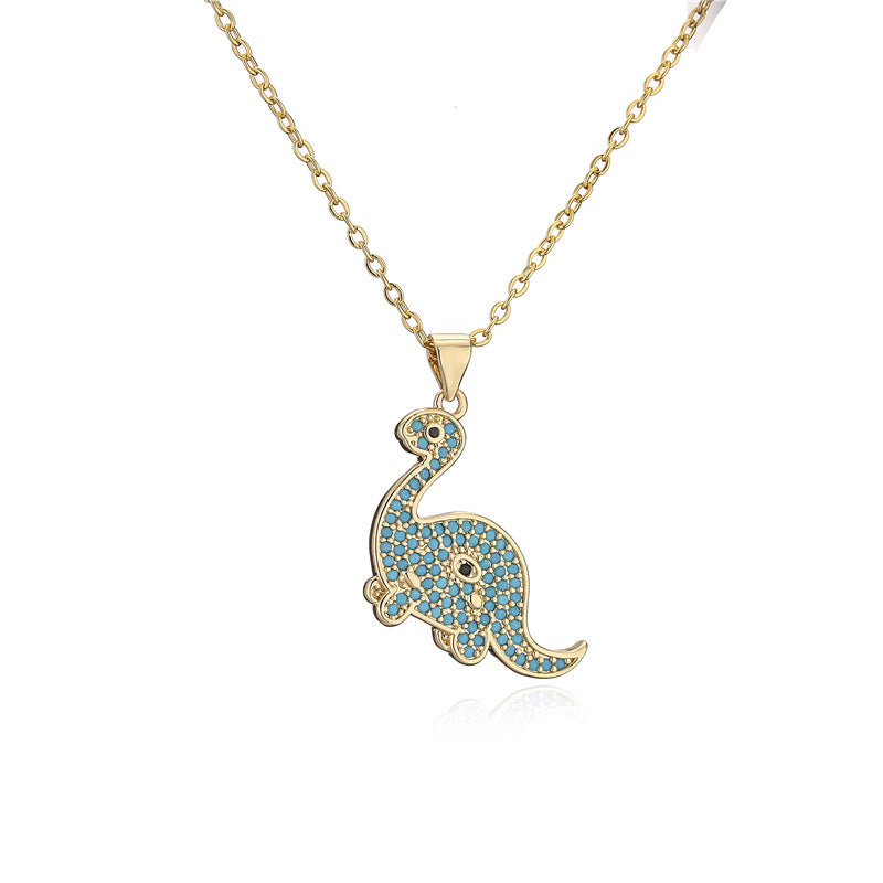 Collana con Pendente Dinosauro Geometrico in Rame con Placcatura in Zirconia Micro-Incastonata