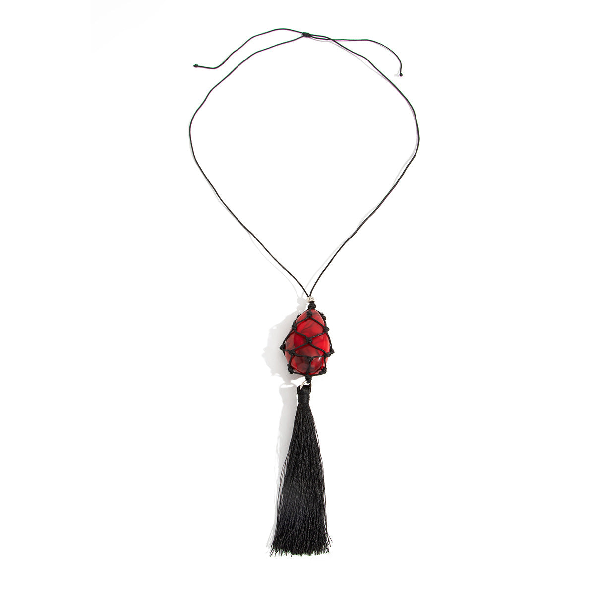 Minimalist Geometric Oval Resin Pendant Leather Cord Tassel Long Necklace for Women