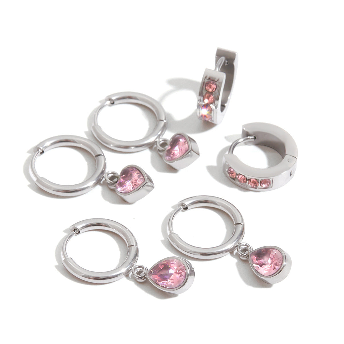 Elegant Geometric Heart Stainless Steel Plated Cubic Zirconia Earrings for Women