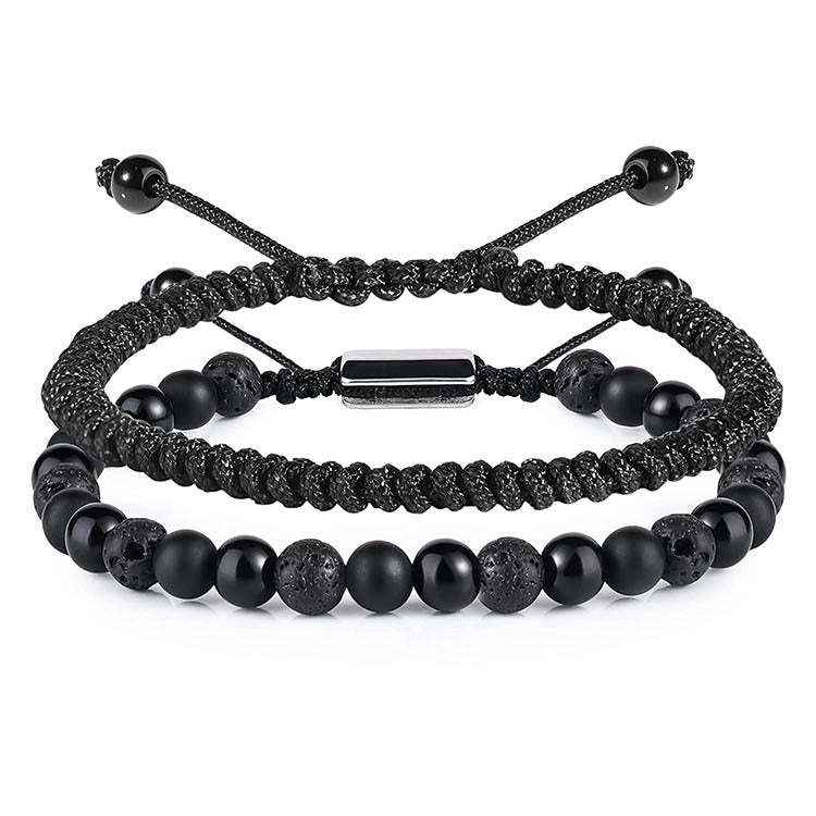 Minimalist Handmade Braided Volcanic Stone Beaded Bracelet Unisex