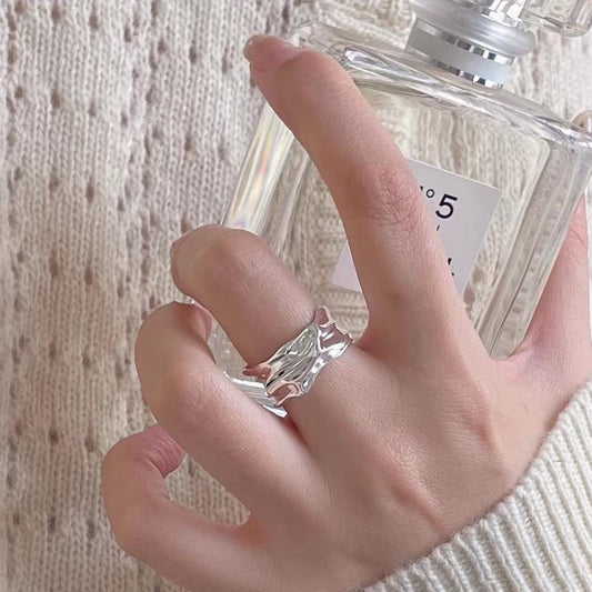 Anillo de Plata de Ley 925 Texturizado Geométrico para Mujer